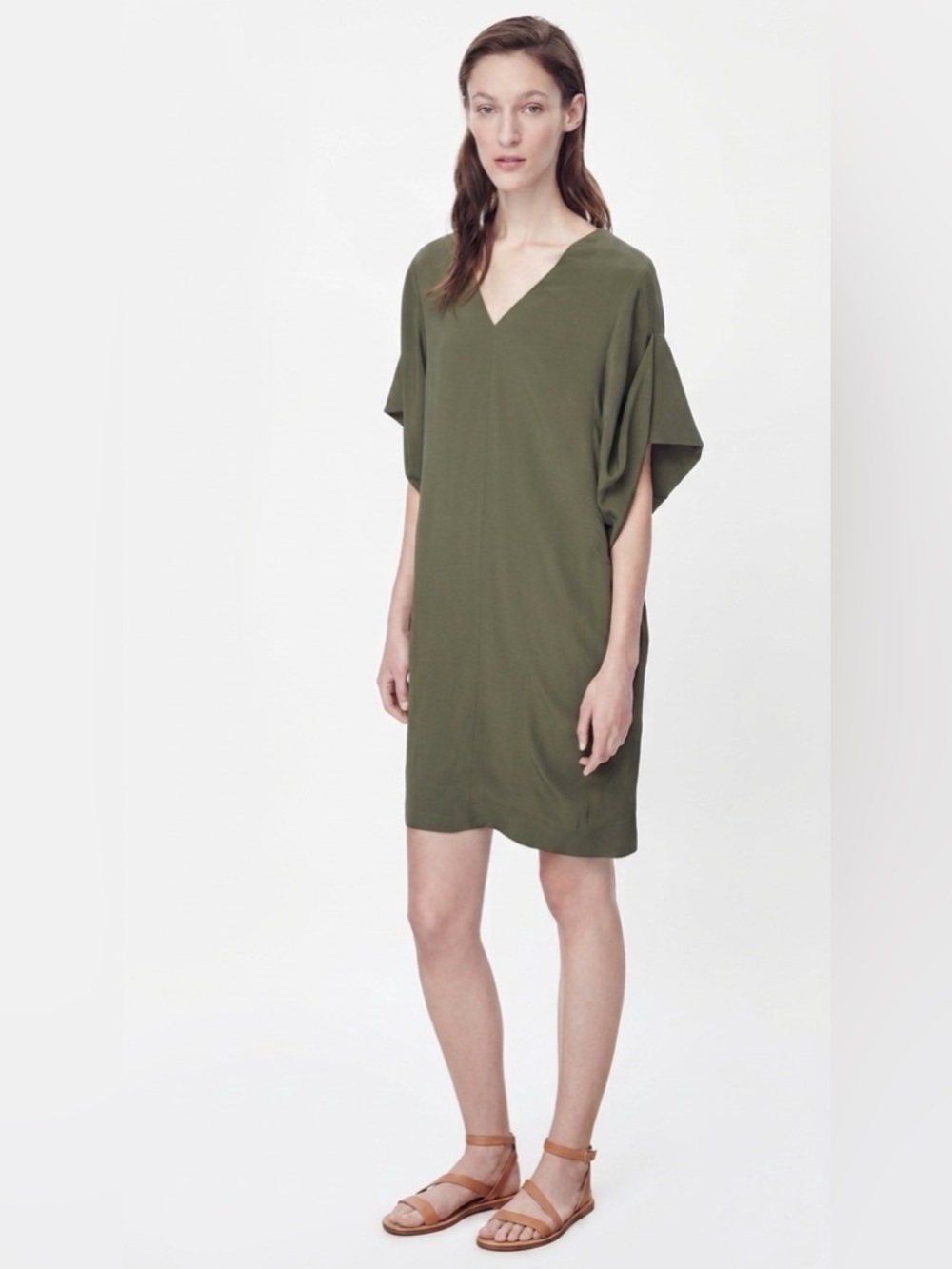 024 COS Women’s Draped Tunic Dress - Khaki Green, Sz 36 UK | 4 US
